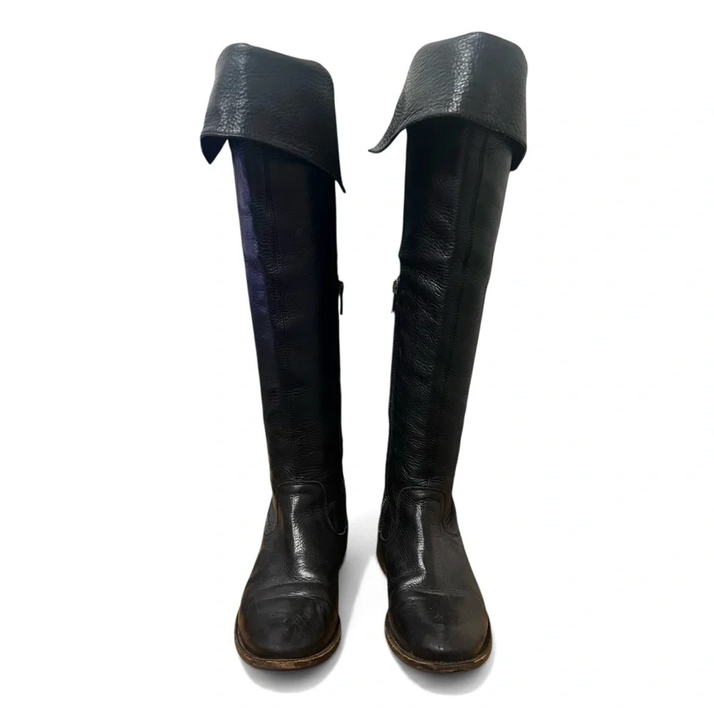 Frye Shirley Over The Knee Riding Boots Black Leather Size 7 Heritage Classic